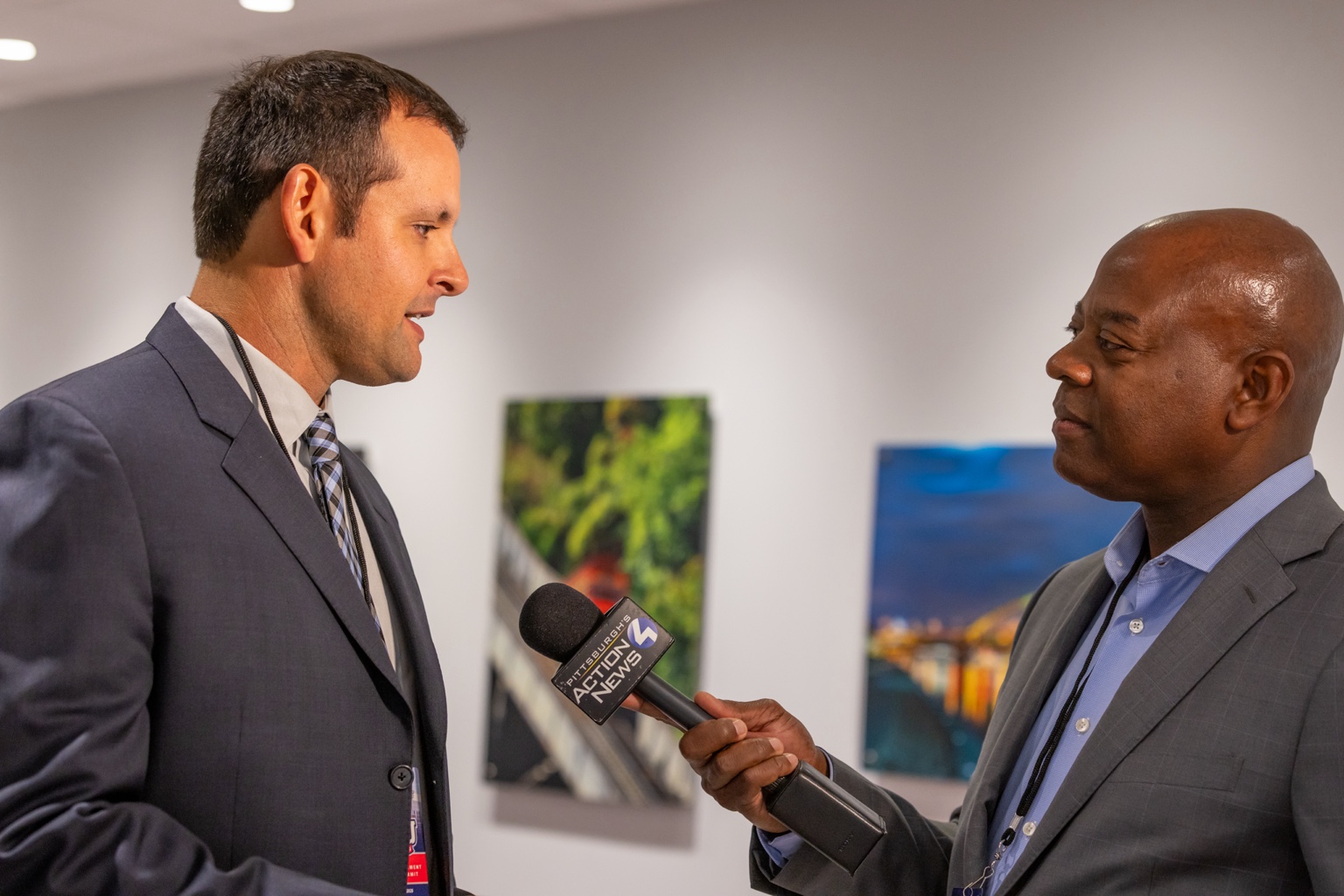 A television interview at the 2025 RMU Sport Management Summit